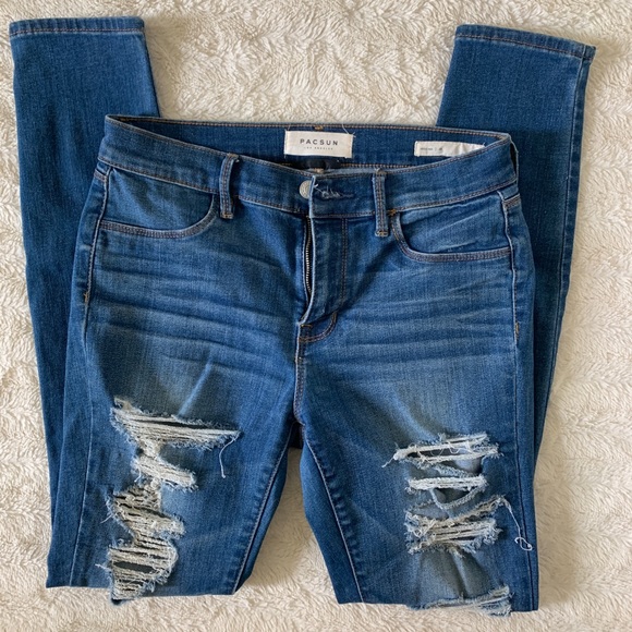 PacSun Distressed Medium Wash Super Stretch Skinny Jeans Size 26 - Picture 1 of 7